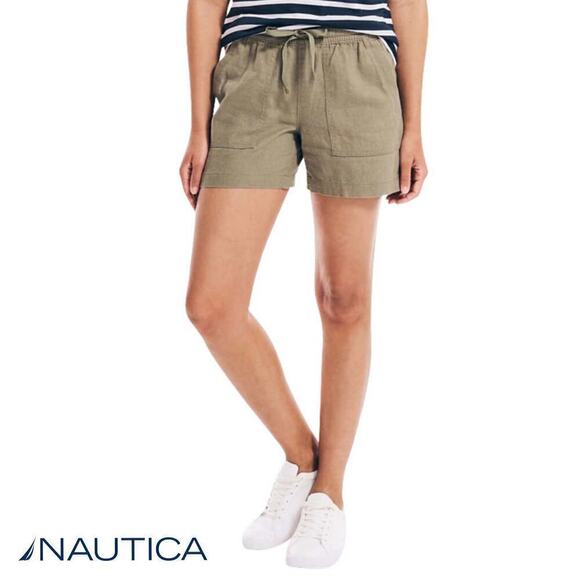 NWT Nautica Linen Blend Side Pockets Elastic Drawstring Tropical Casual Shorts - Picture 1 of 5